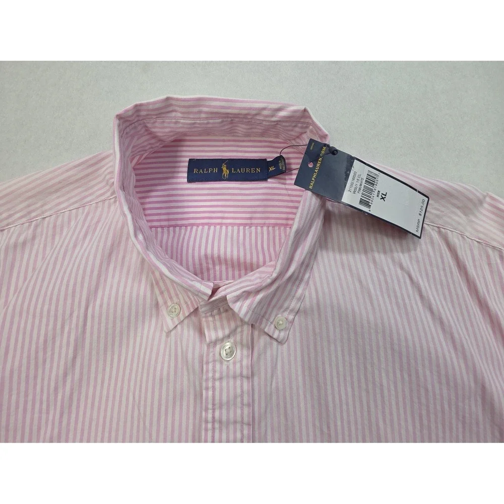 Polo Ralph Lauren Shirt Men XL Pink Blue Striped Long Sleeve Button Front Casual